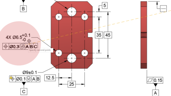 Fillout and drag the GD&T feature control frame to its final location in Fusion 360
